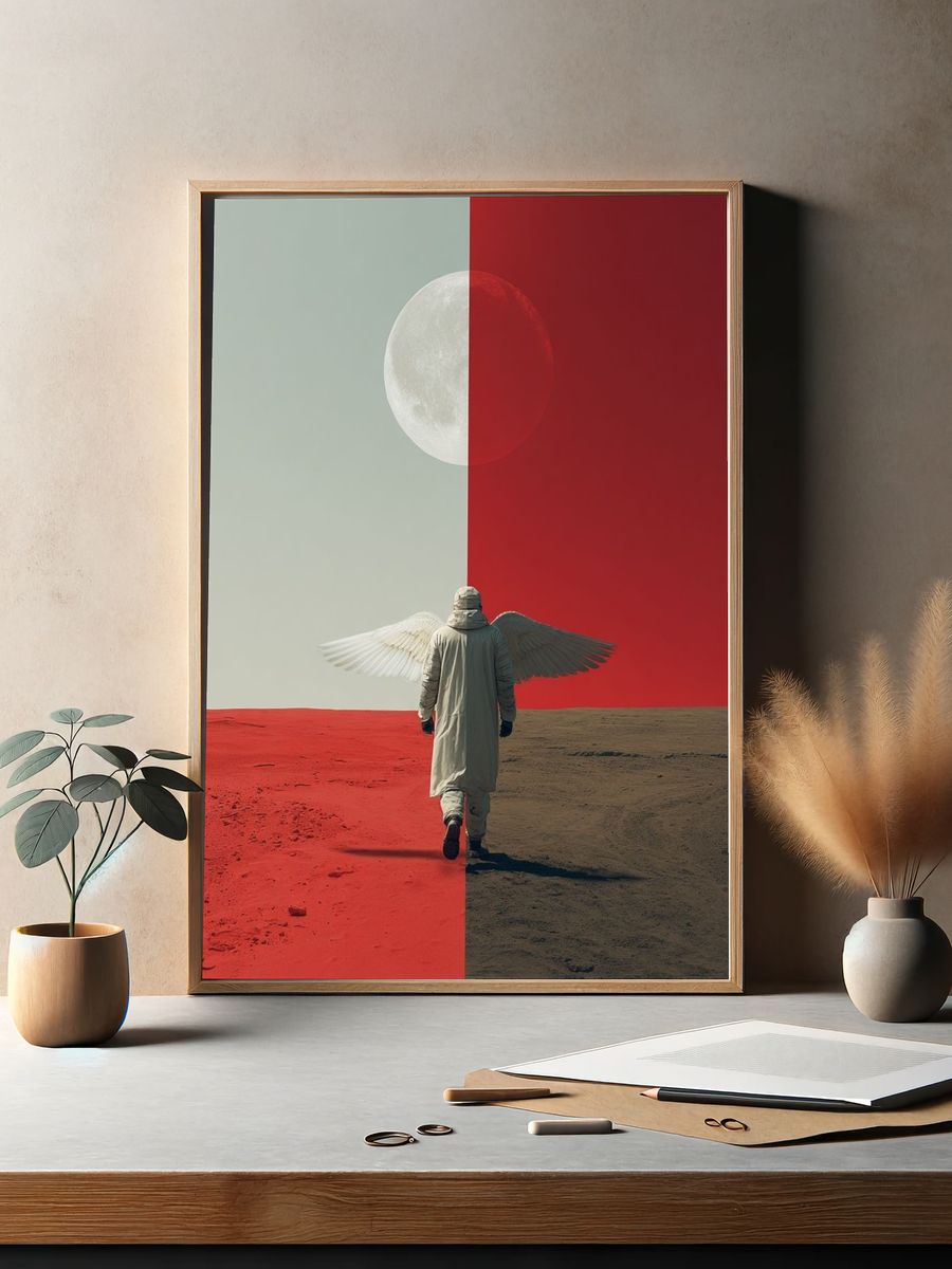 Winged Wanderer Surrealism Poster. — room view 2