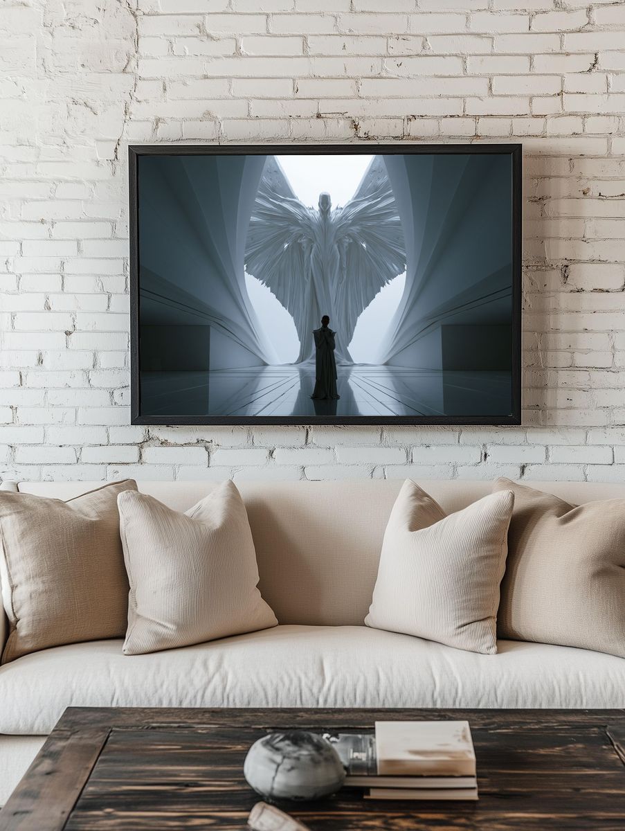 Celestial Winged Figure Surrealism Print. — room view 1