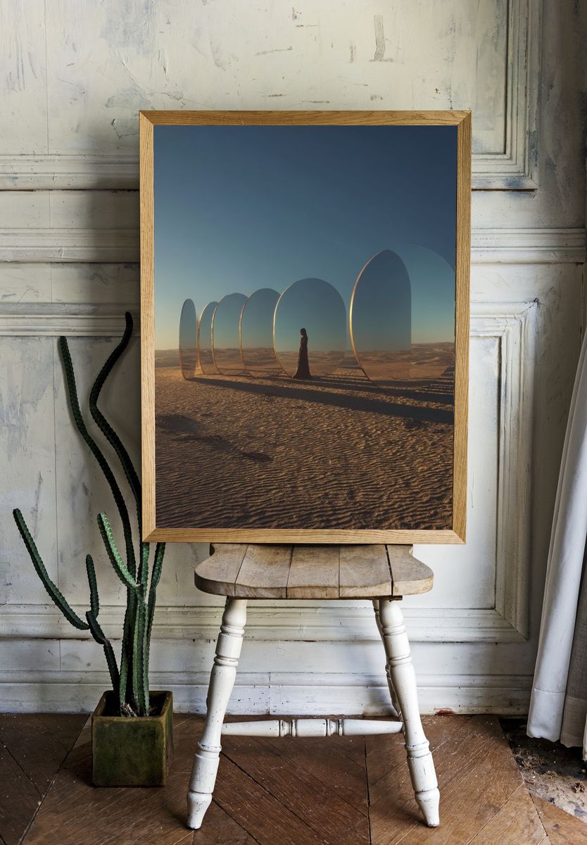 Desert Mirror Portal Surrealism Print. — room view 1