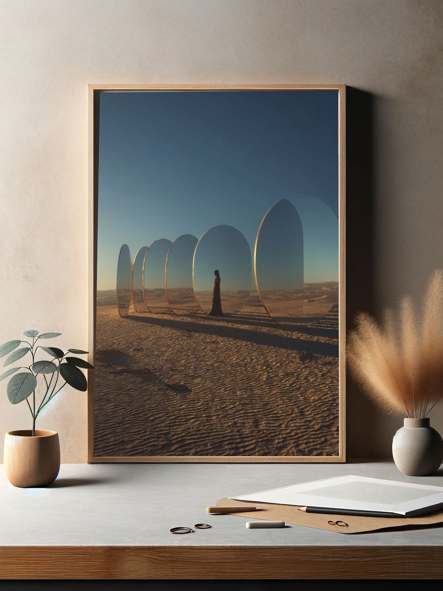Desert Mirror Portal Surrealism Print. — room view 2