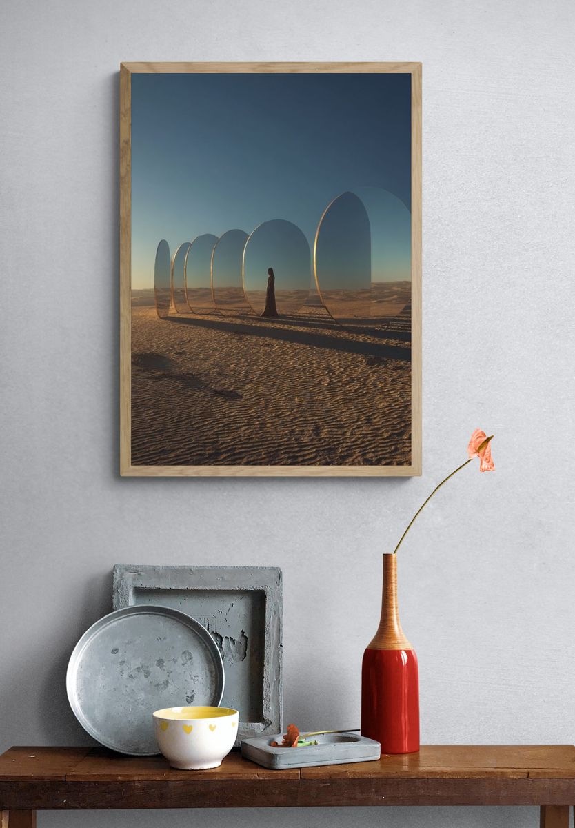 Desert Mirror Portal Surrealism Print. — room view 3