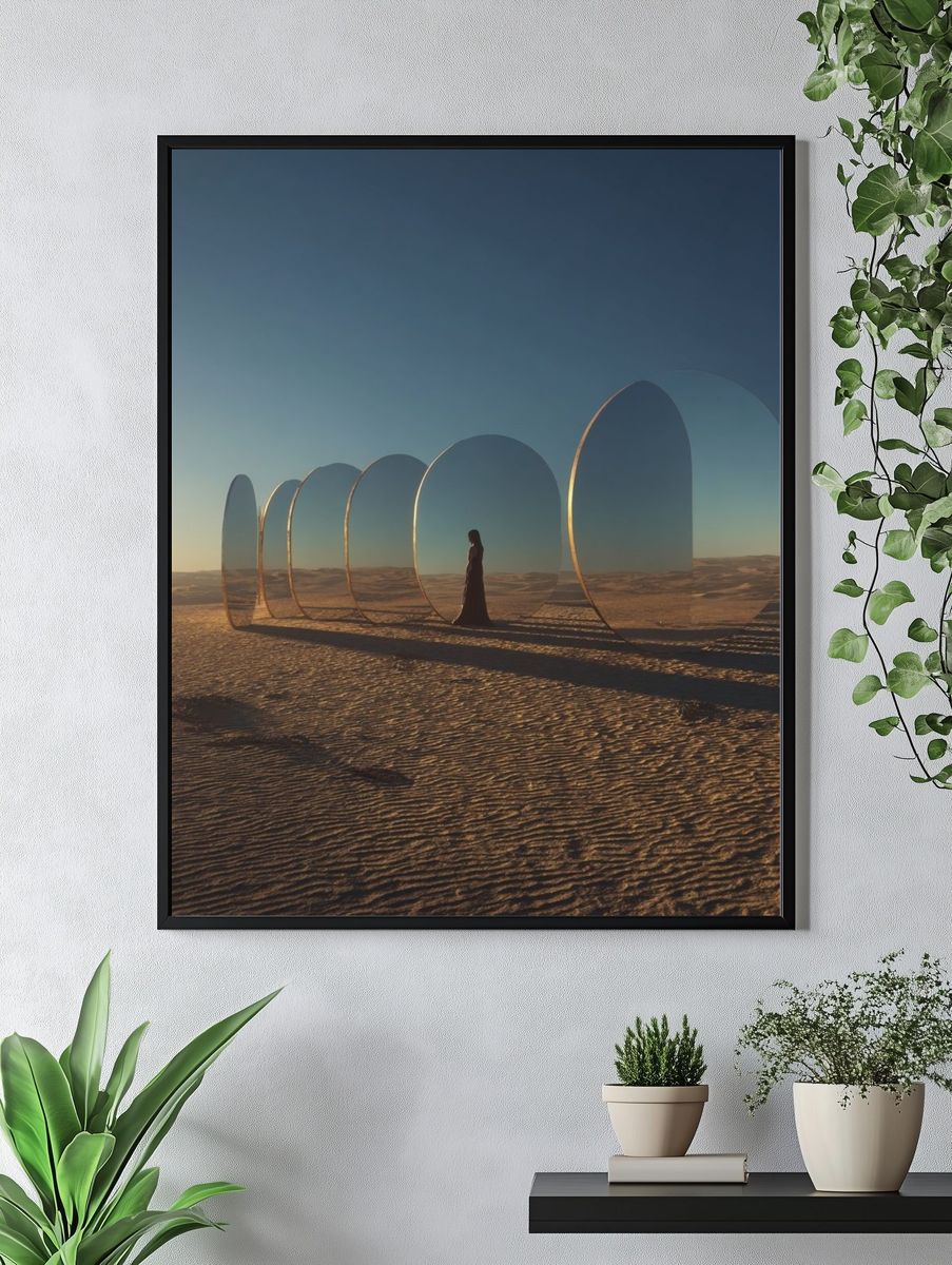 Desert Mirror Portal Surrealism Print. — room view 4