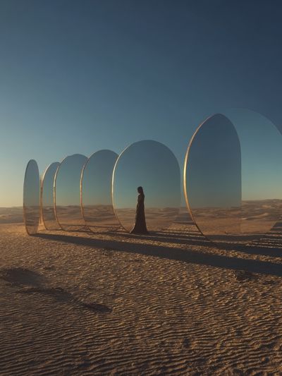 Desert Mirror Portal Surrealism Print. poster