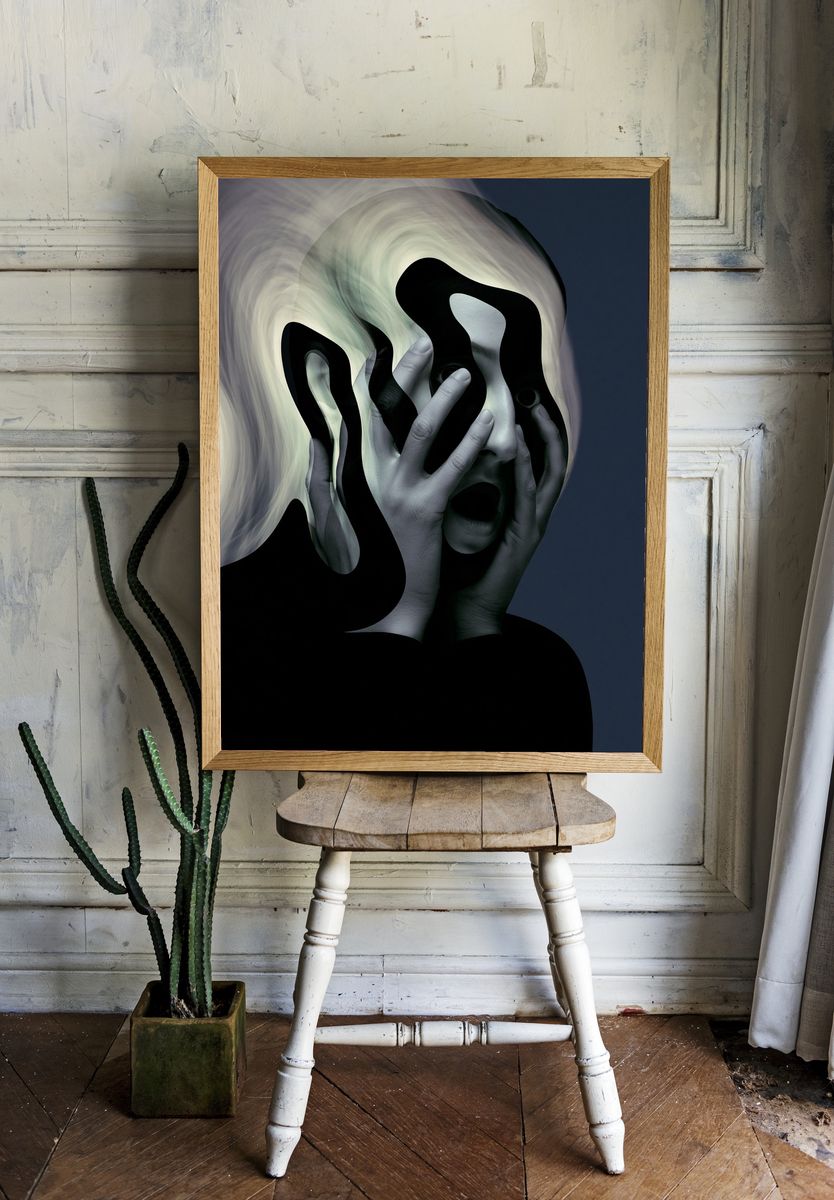 Surreal Face Distortion Print. — room view 1