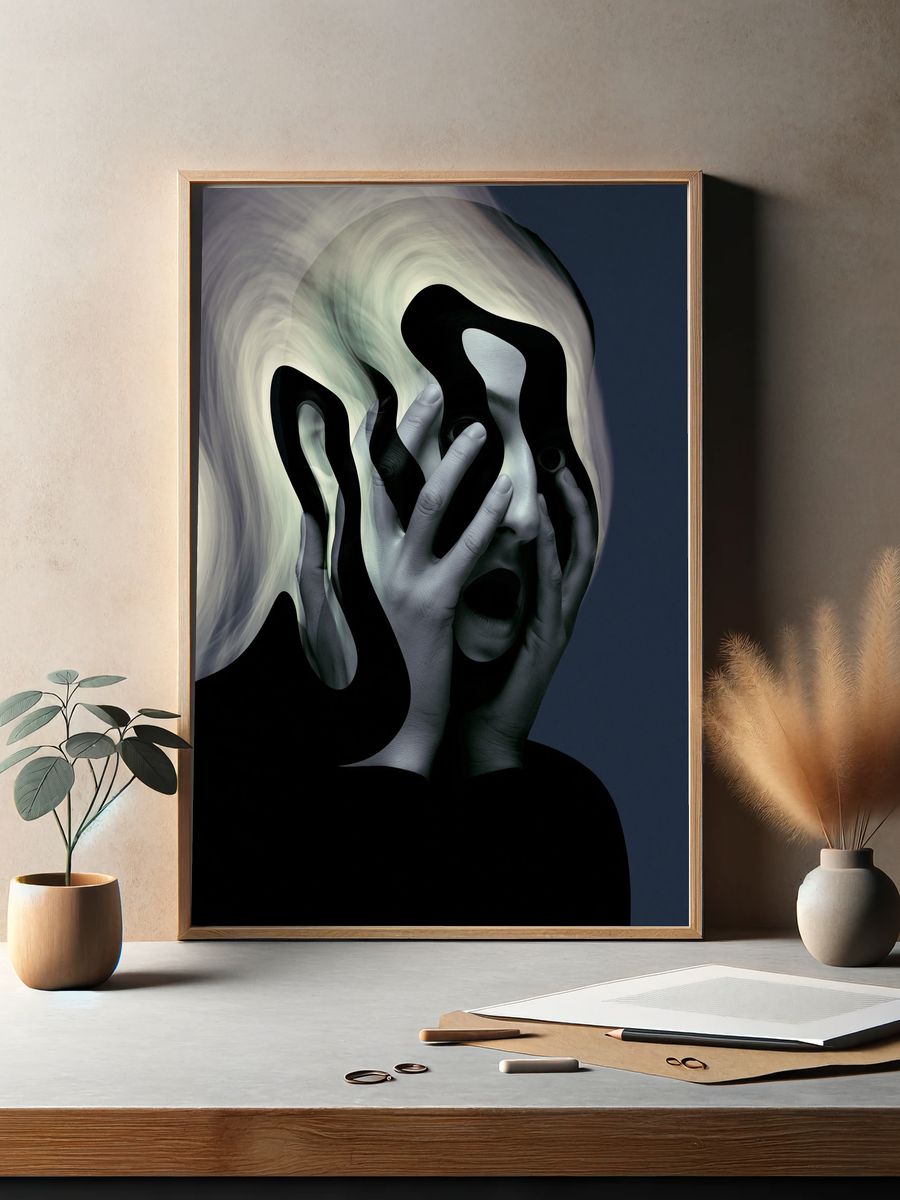 Surreal Face Distortion Print. — room view 2