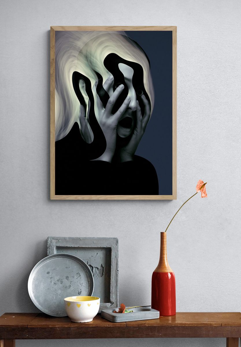 Surreal Face Distortion Print. — room view 3