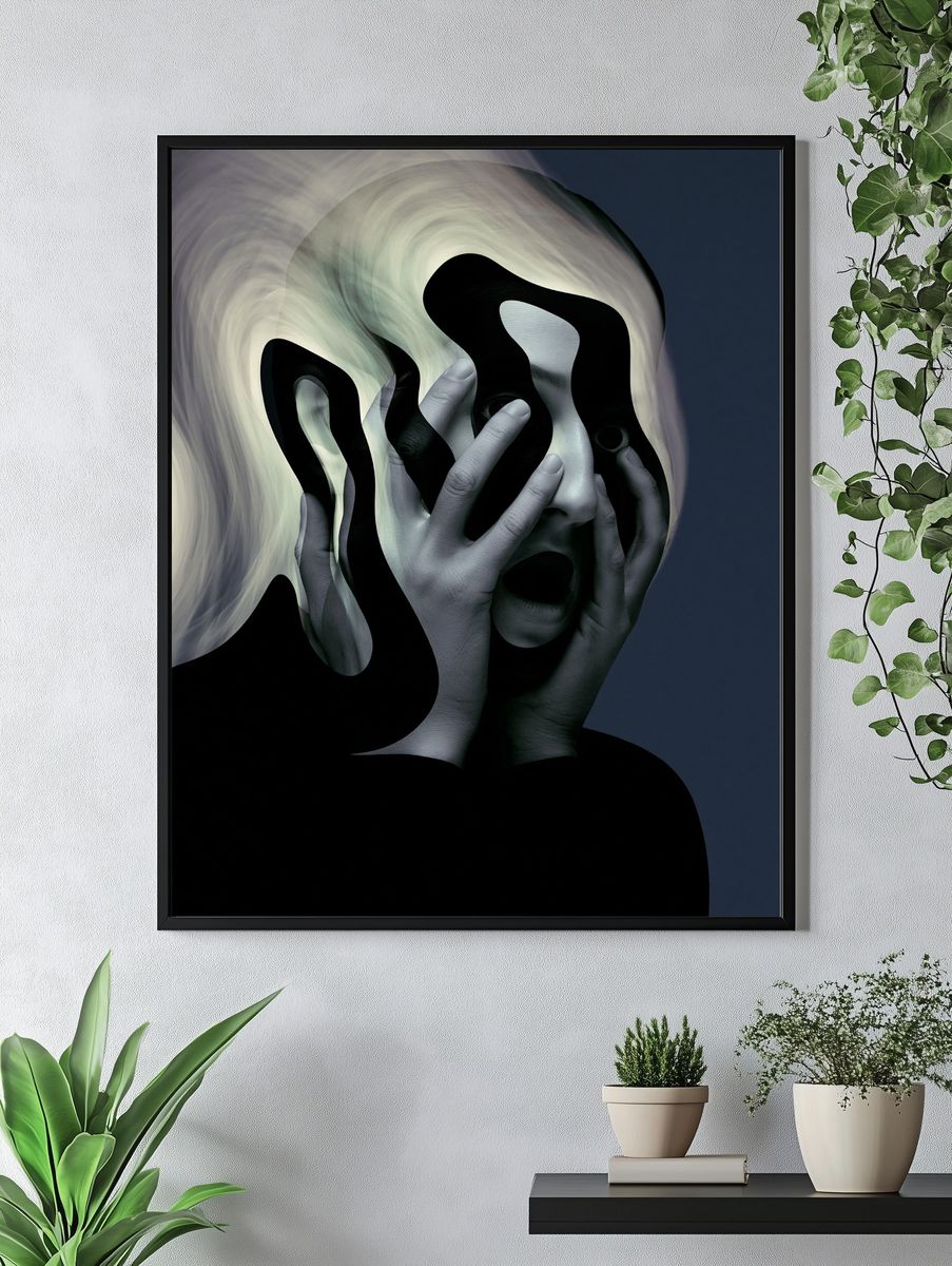 Surreal Face Distortion Print. — room view 4