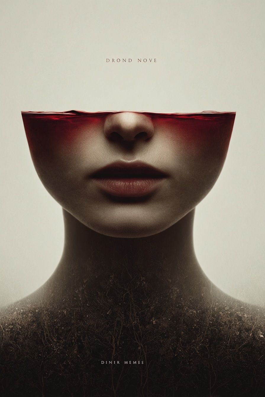 Surreal Face and Wine Poster. poster detail