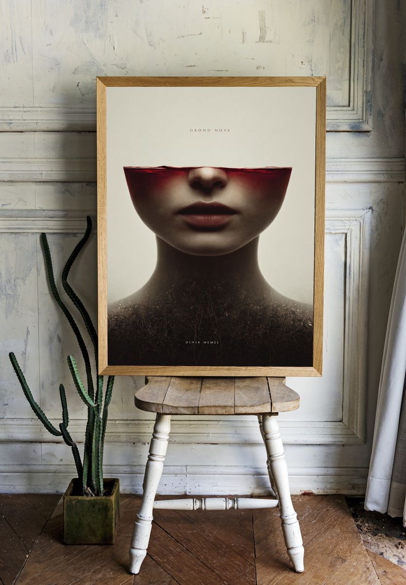 Surreal Face and Wine Poster. room preview