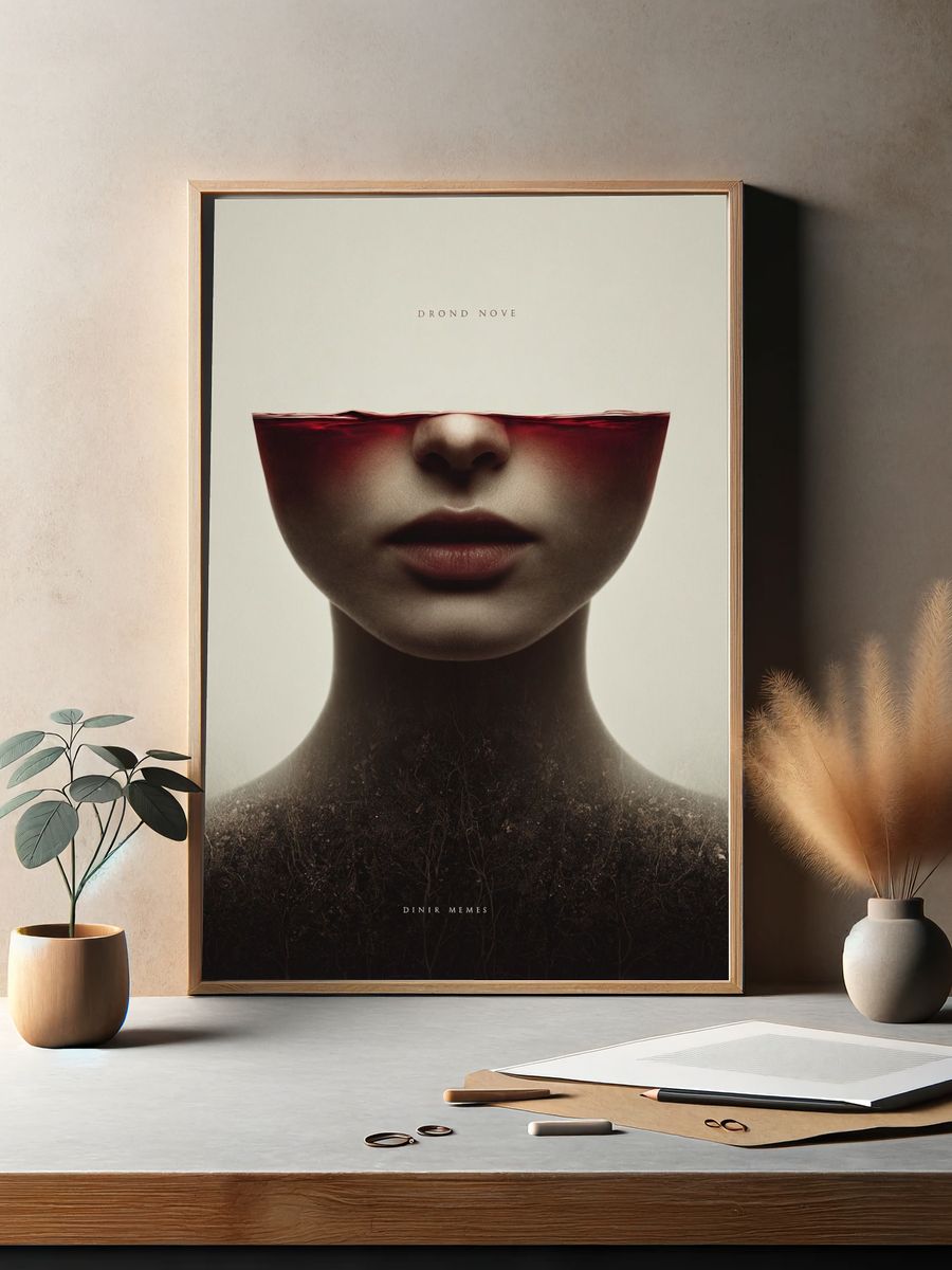 Surreal Face and Wine Poster. — room view 2