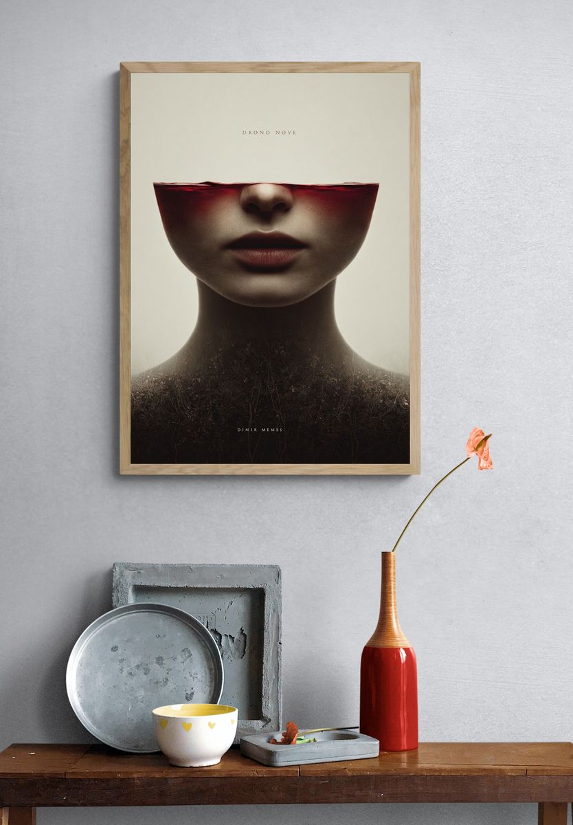Surreal Face and Wine Poster. — room view 3