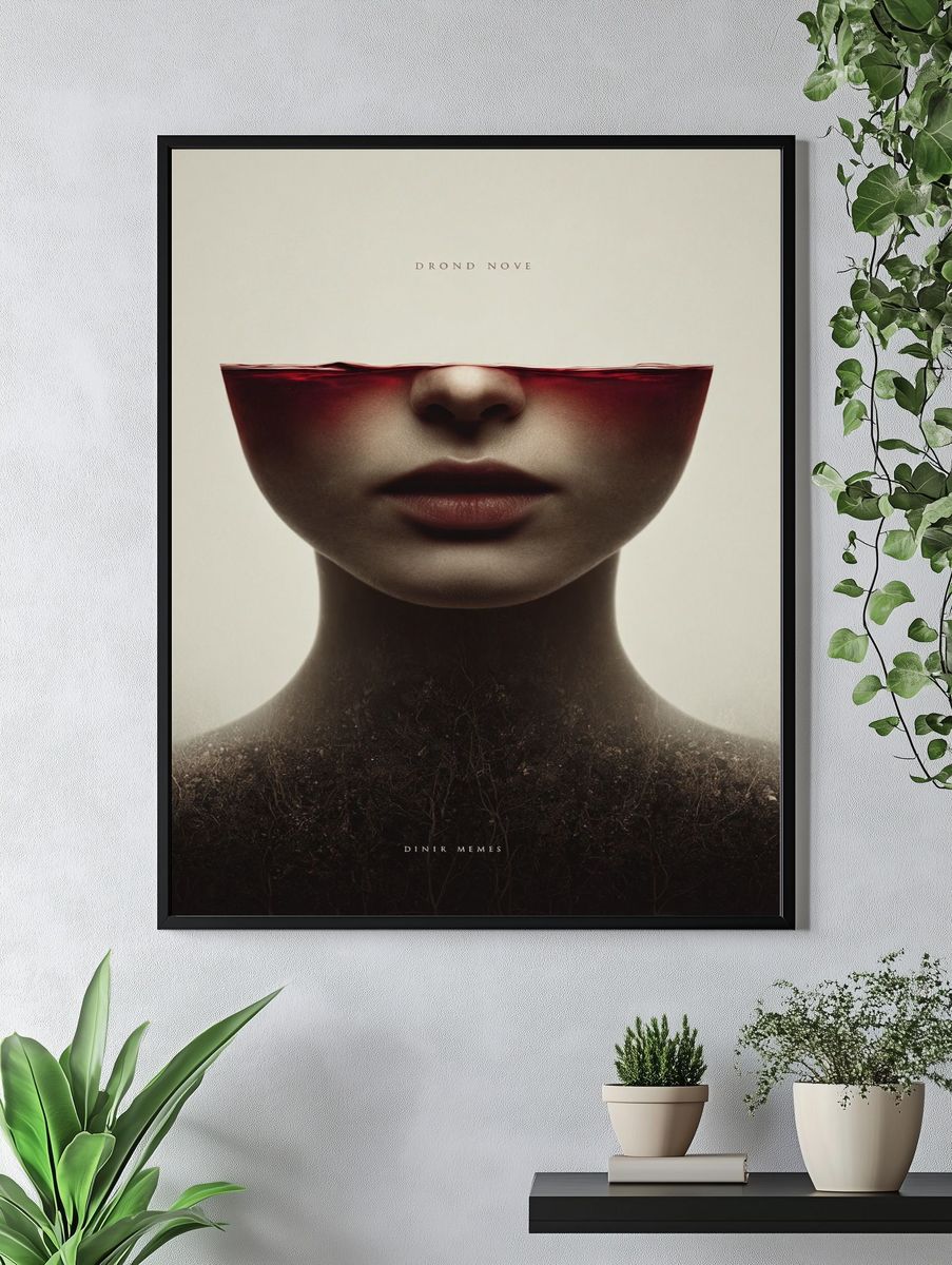 Surreal Face and Wine Poster. — room view 4