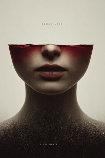 Surreal Face and Wine Poster.
