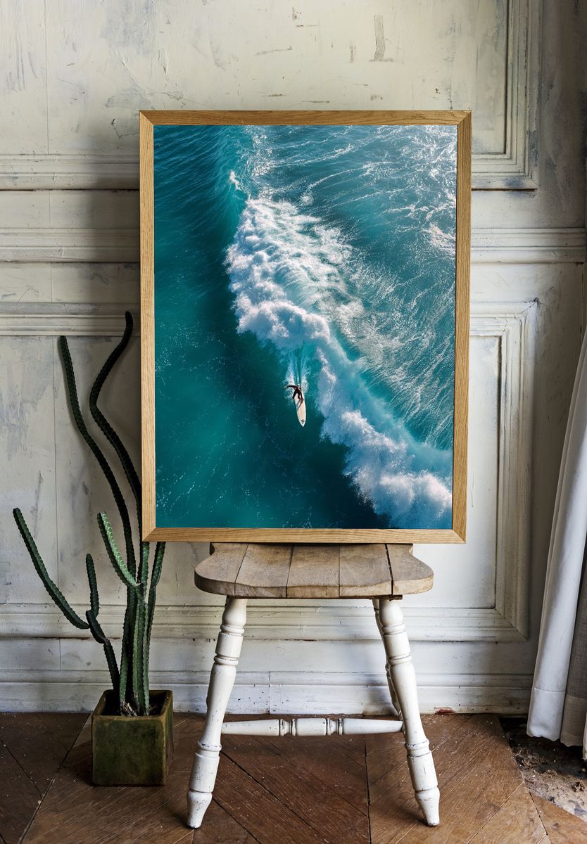 Surfer on Turquoise Wave Photography Poster. room preview