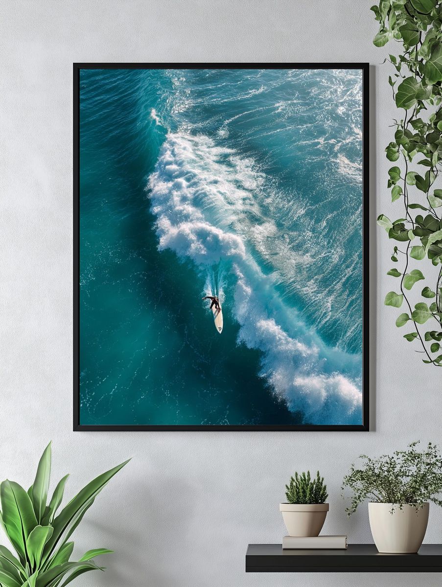 Surfer on Turquoise Wave Photography Poster. — room view 4