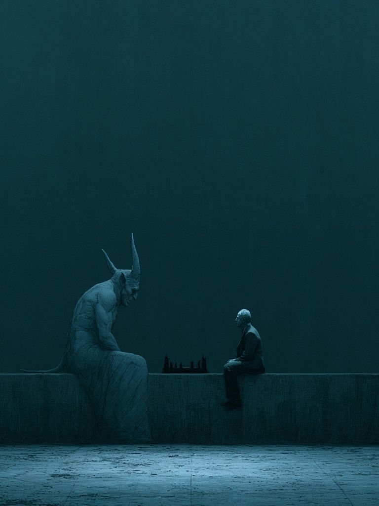 Surreal Chess Encounter Print. poster — illustration art