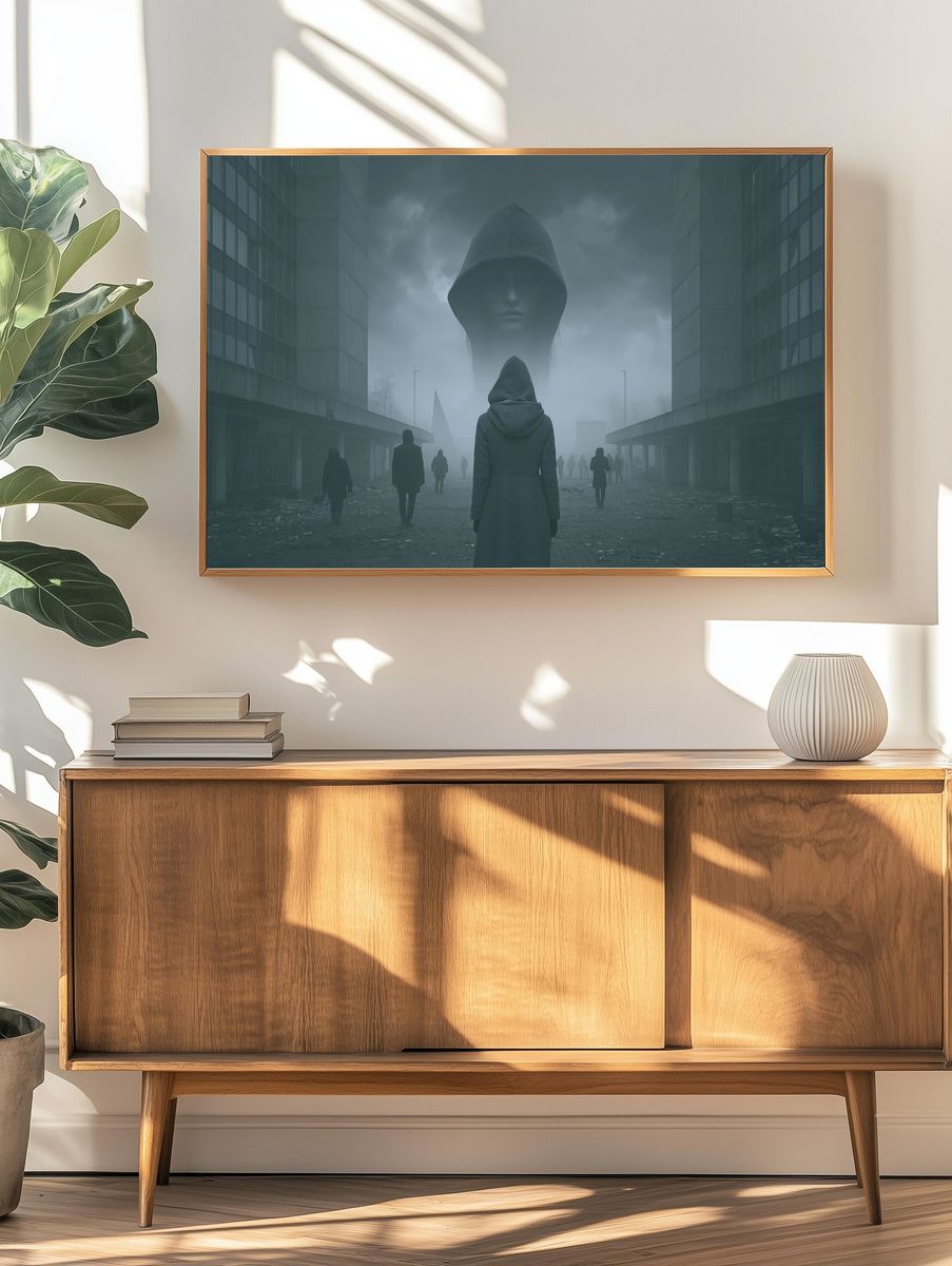 Foggy Hooded Figure Surrealism Print. — room view 3