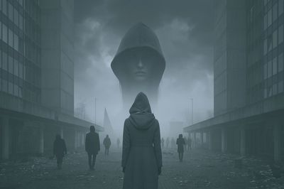 Foggy Hooded Figure Surrealism Print.