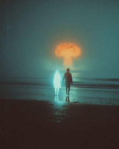 Couple by the Ocean — Surreal Art Print. poster print