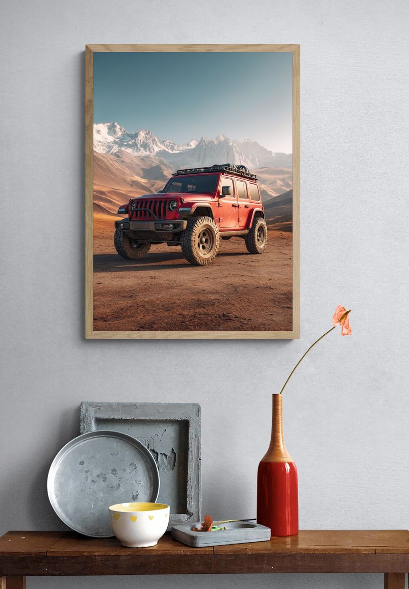 Red Off-Road SUV in Desert Landscape Poster. — room view 3