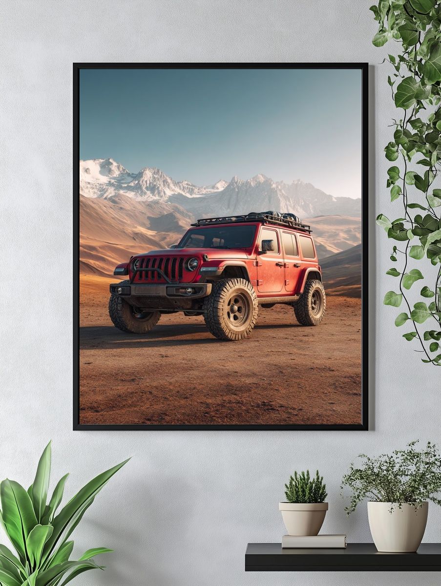 Red Off-Road SUV in Desert Landscape Poster. — room view 4