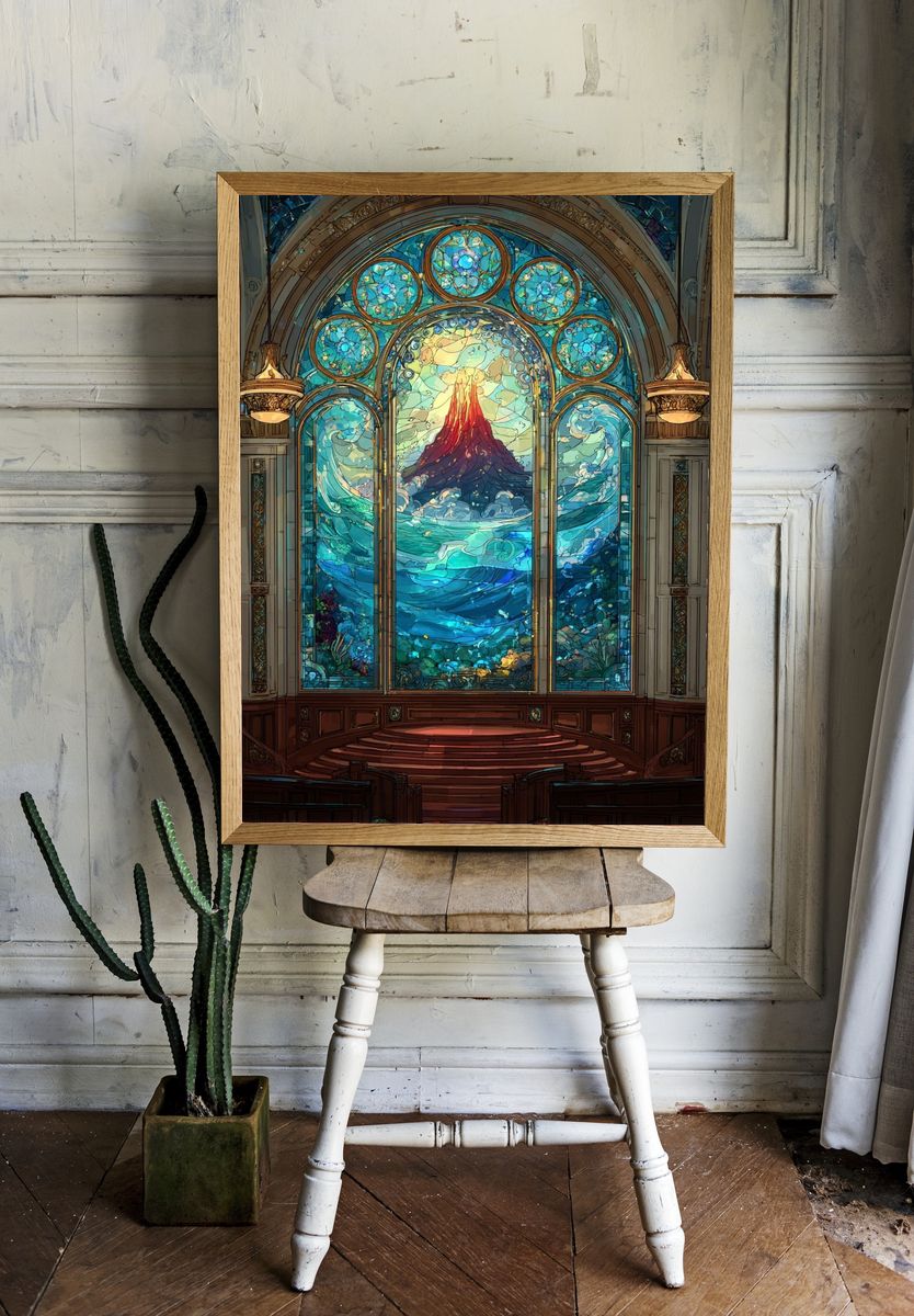 Volcanic Ocean — Stained Glass Print. — room view 1