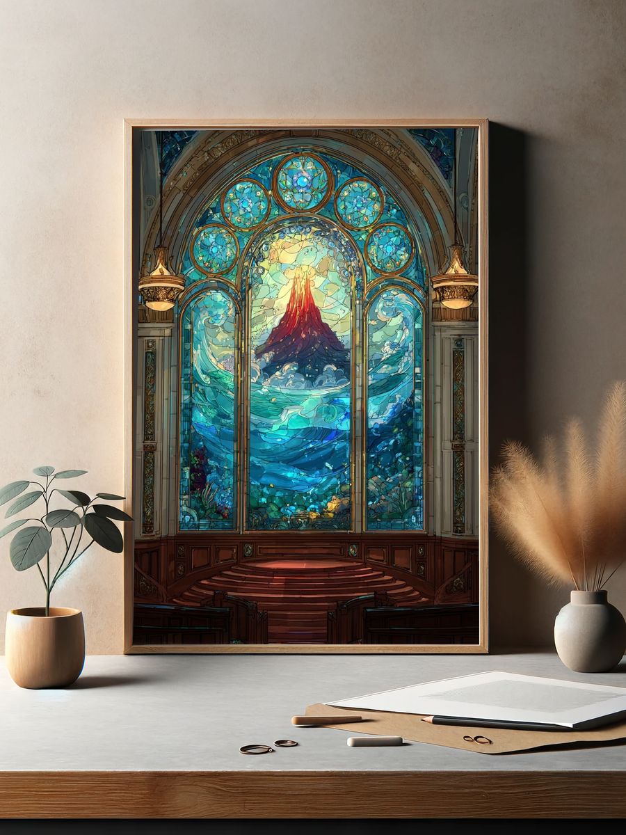 Volcanic Ocean — Stained Glass Print. — room view 2