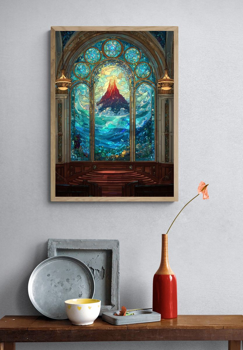 Volcanic Ocean — Stained Glass Print. — room view 3