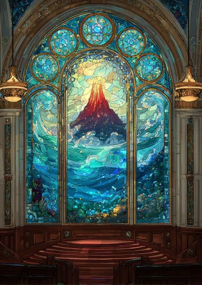 Volcanic Ocean — Stained Glass Print. poster