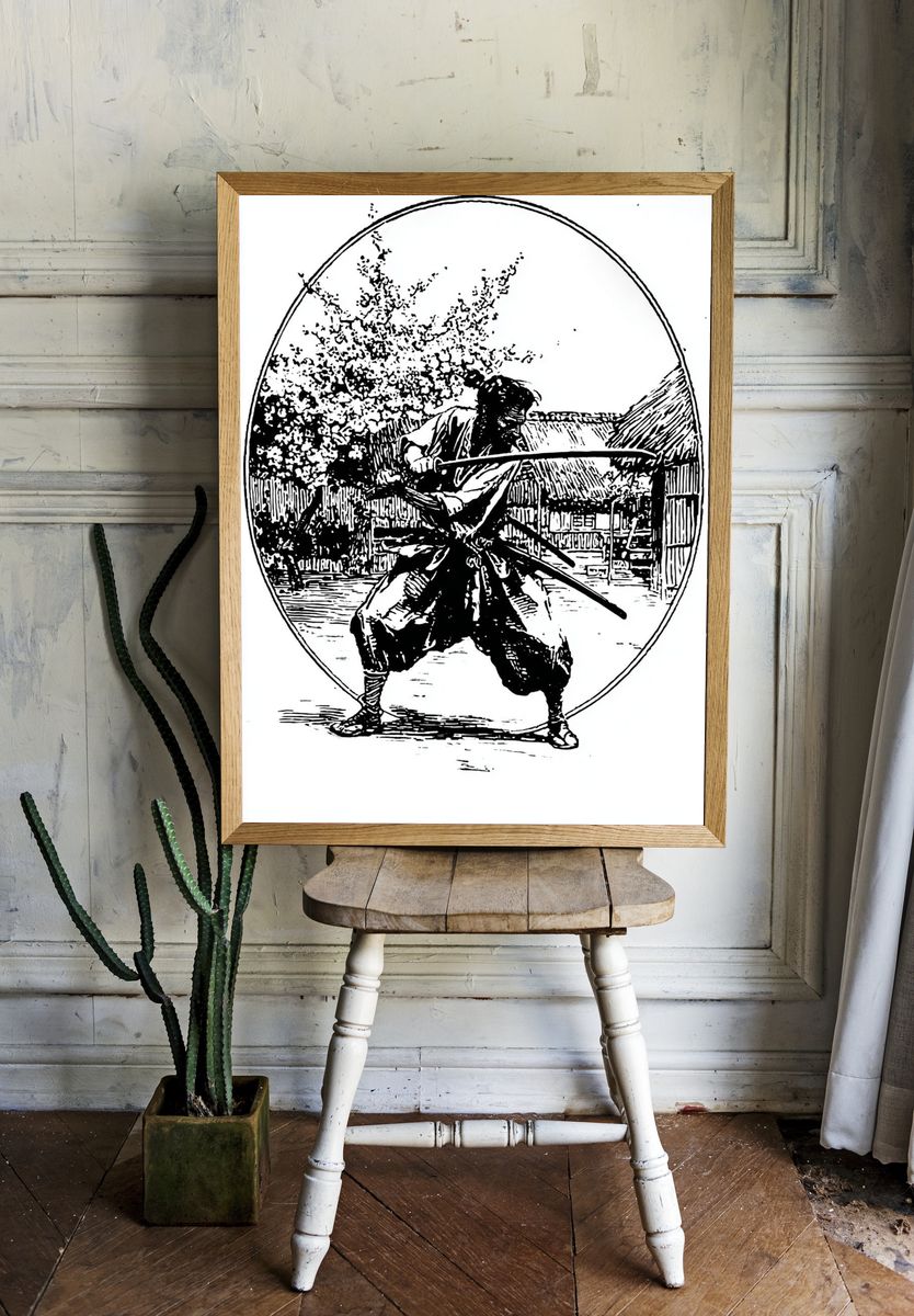 Samurai Warrior — Vintage Print room preview