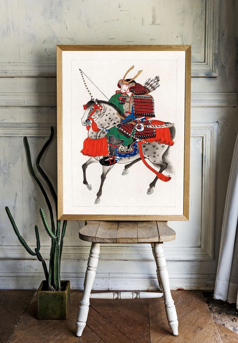 Samurai Warrior on Horse — Vintage Print. — room view 1