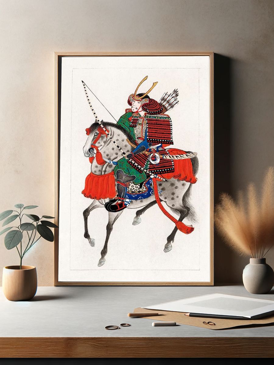 Samurai Warrior on Horse — Vintage Print. — room view 2