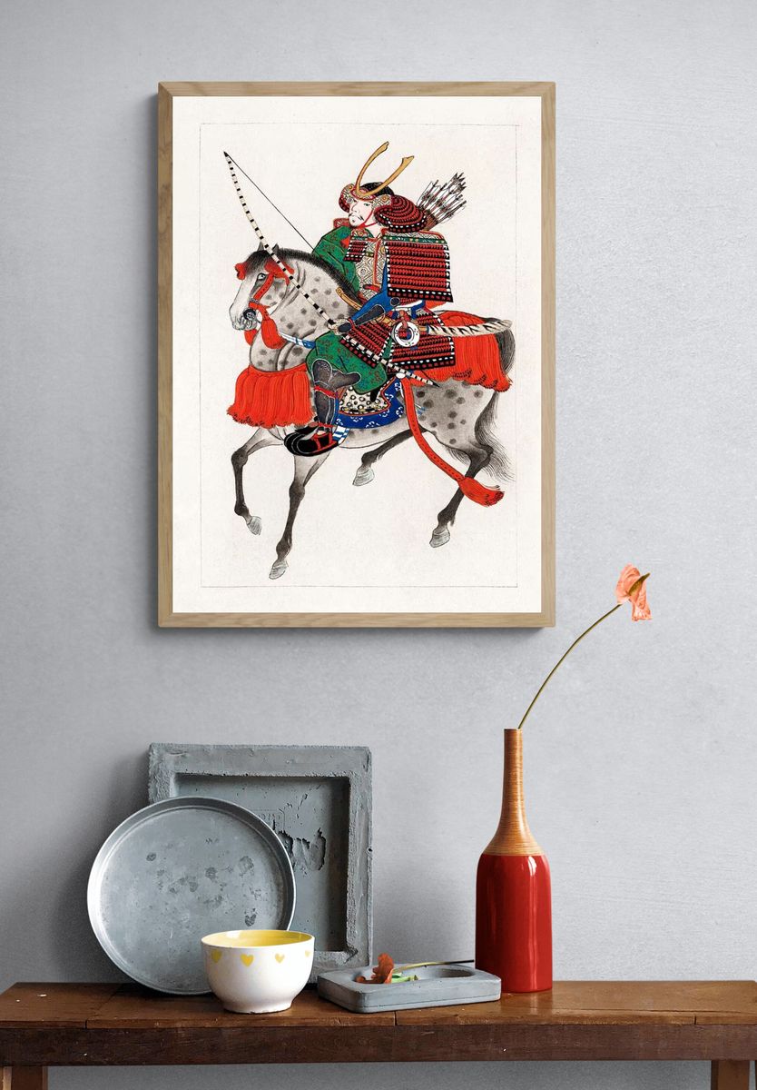 Samurai Warrior on Horse — Vintage Print. — room view 3