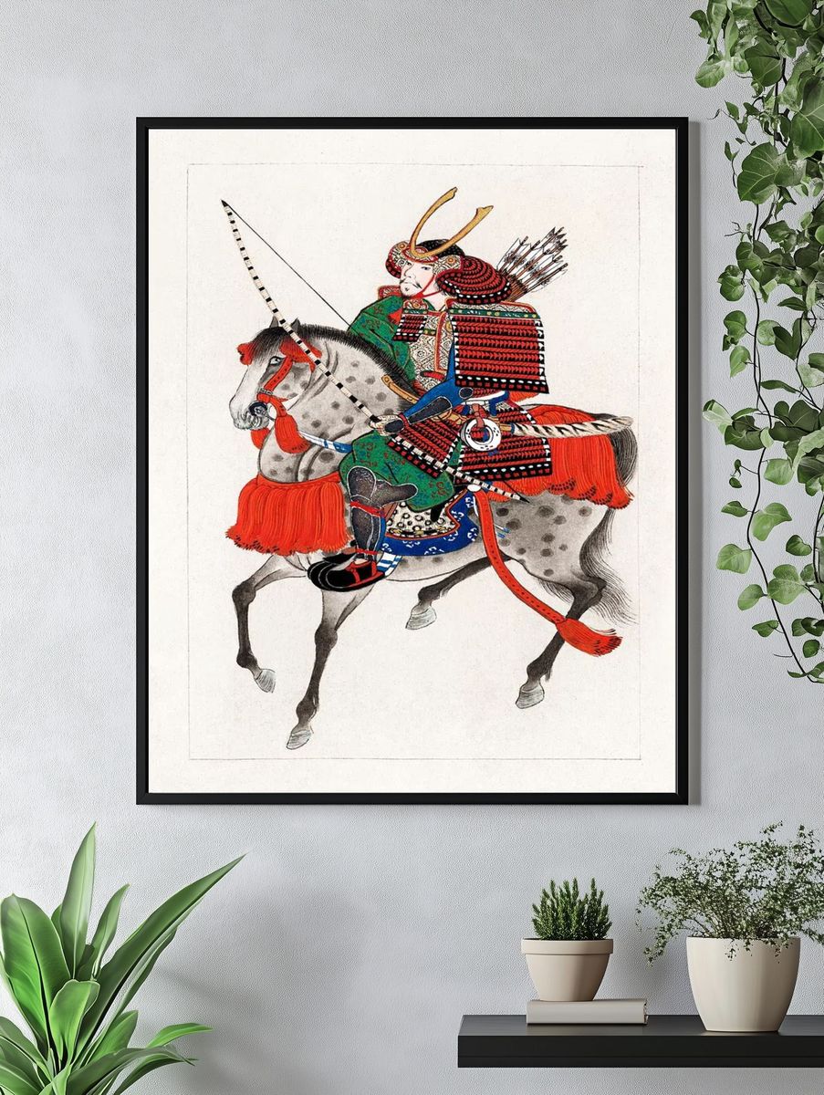 Samurai Warrior on Horse — Vintage Print. — room view 4