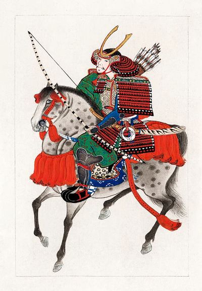 Samurai Warrior on Horse — Vintage Print. poster