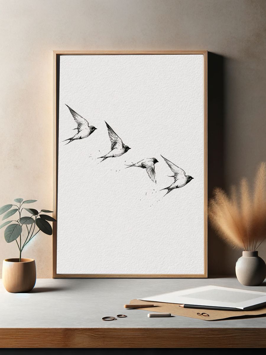 Swallows in Flight Minimalist Print. — room view 2