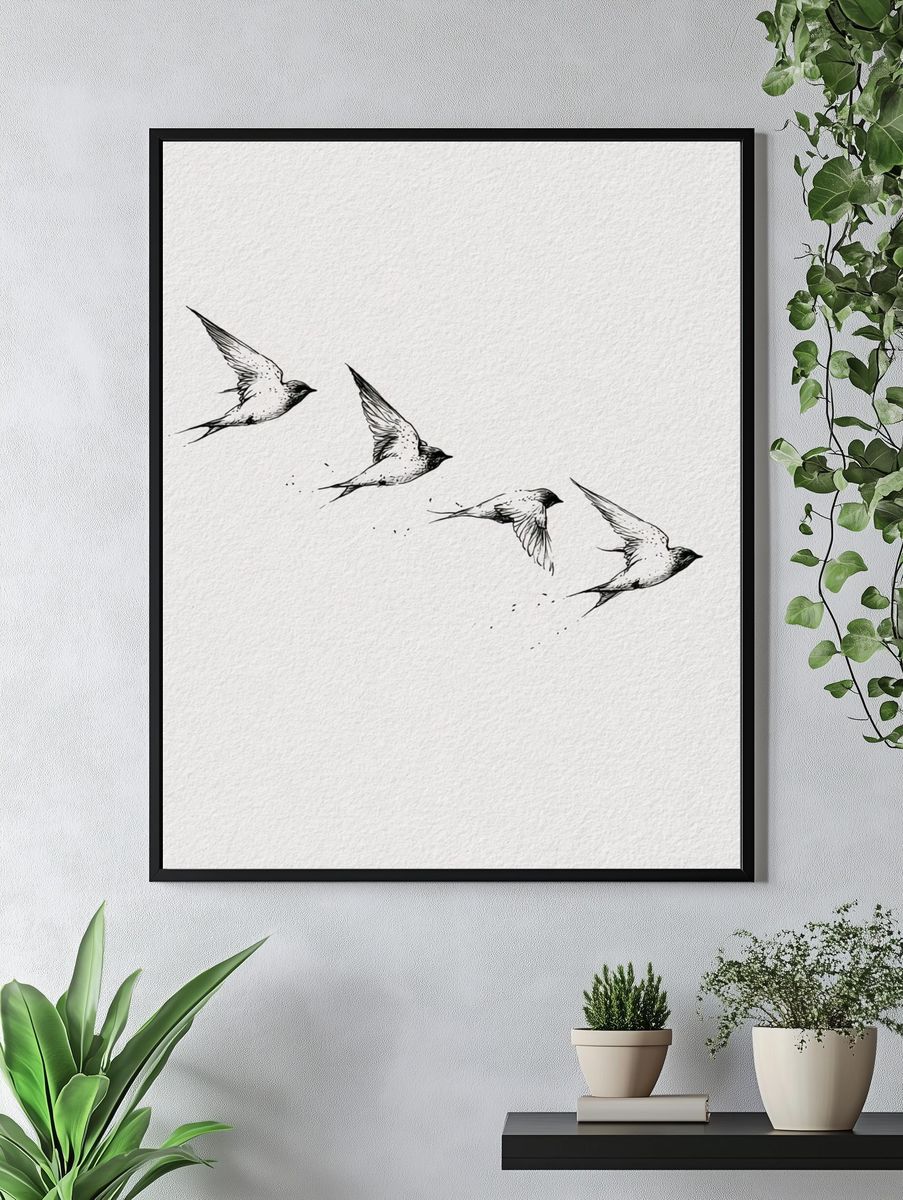 Swallows in Flight Minimalist Print. — room view 4