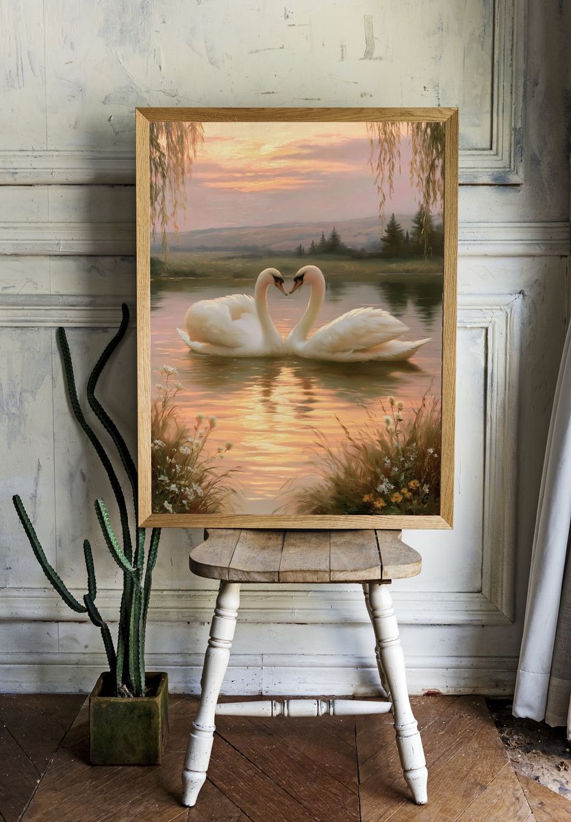 Swans at Sunset Fine-Art Print. room preview