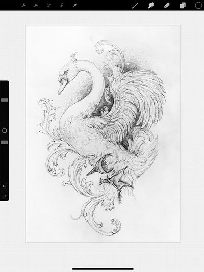 Ornate Swan Line Art Poster.