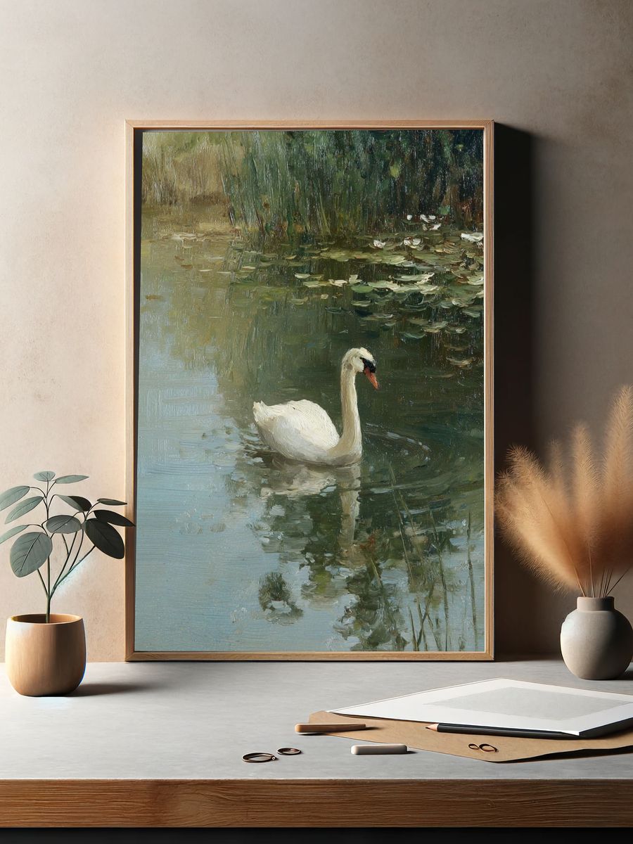 Elegant Swan on Water — Fine Art Print. — room view 2