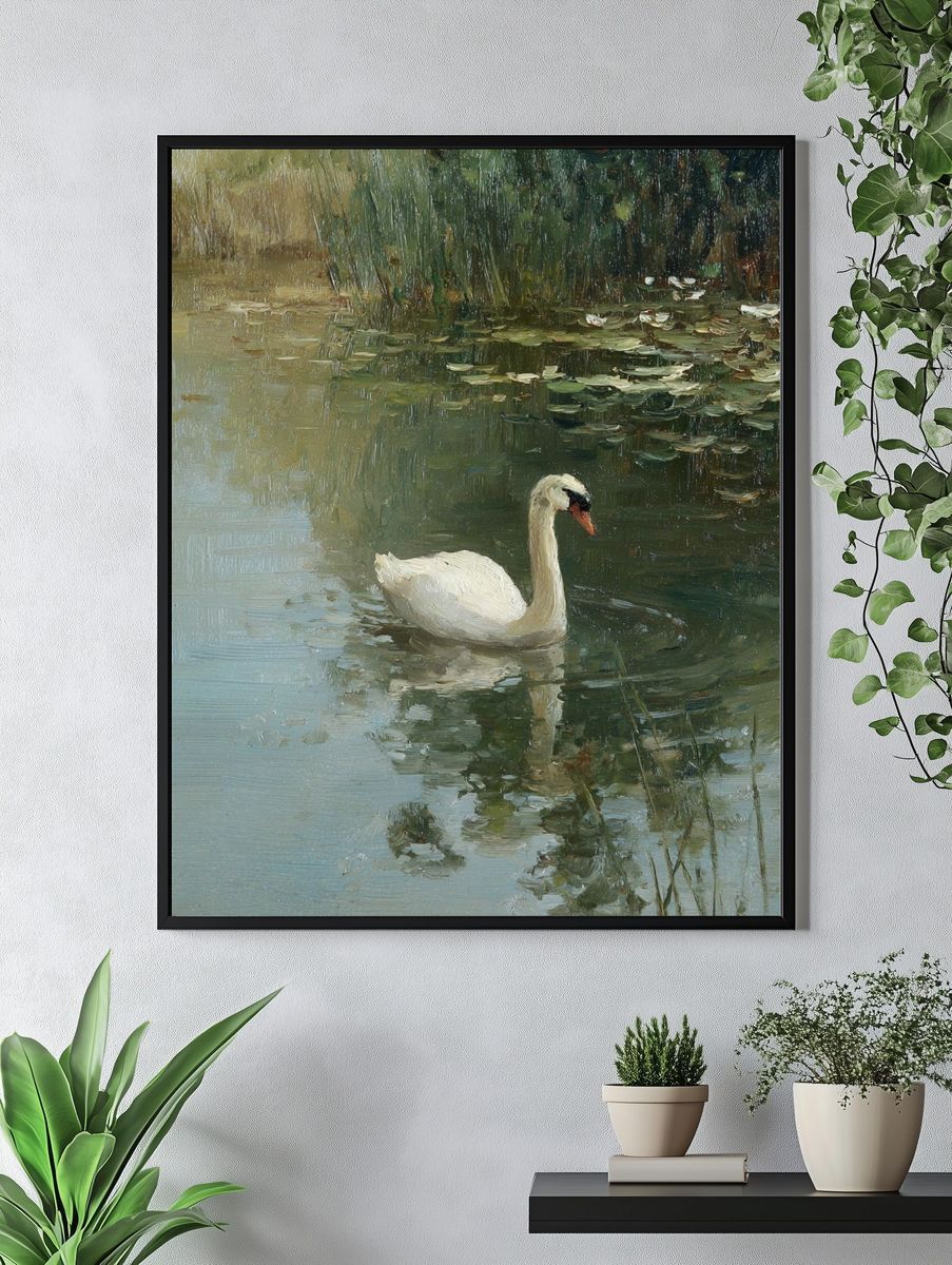 Elegant Swan on Water — Fine Art Print. — room view 4