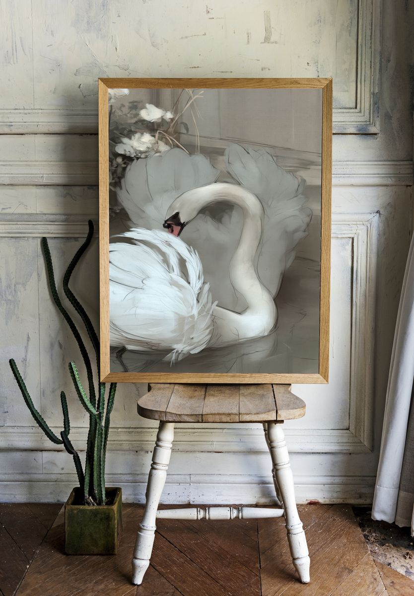 Swan Couple Fine-Art Poster. room preview