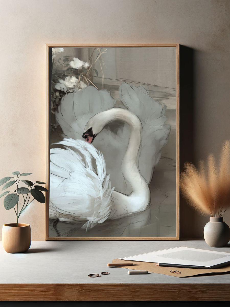 Swan Couple Fine-Art Poster. — room view 2