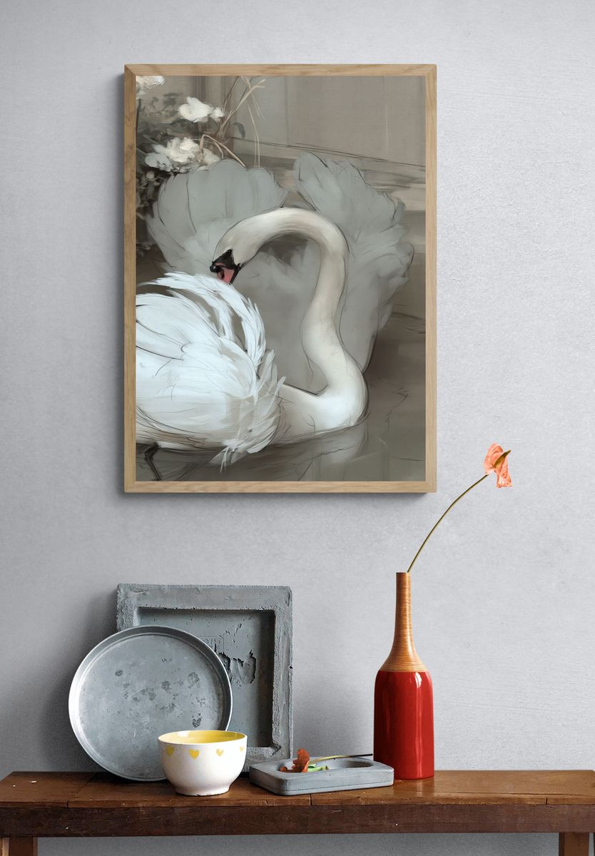 Swan Couple Fine-Art Poster. — room view 3