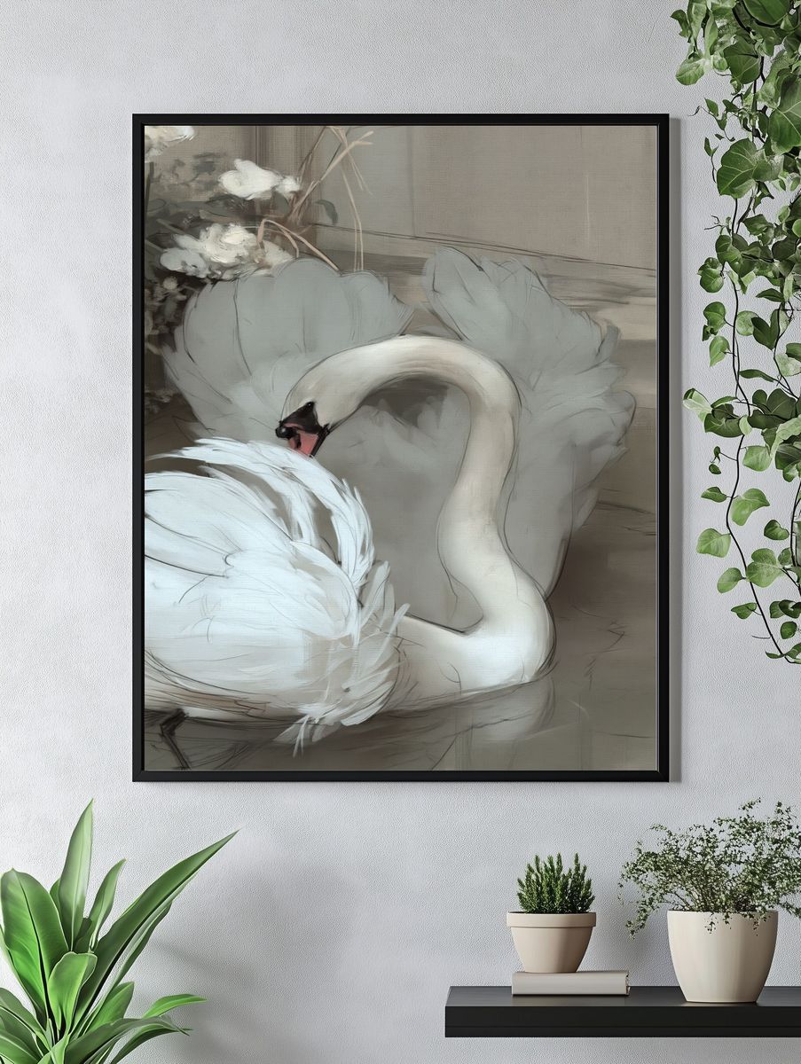 Swan Couple Fine-Art Poster. — room view 4