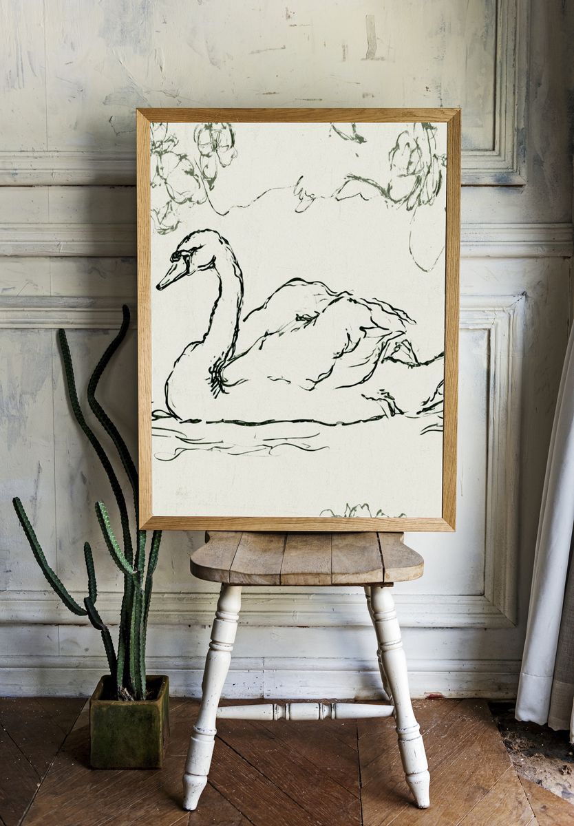 Swan Line Art Poster. room preview