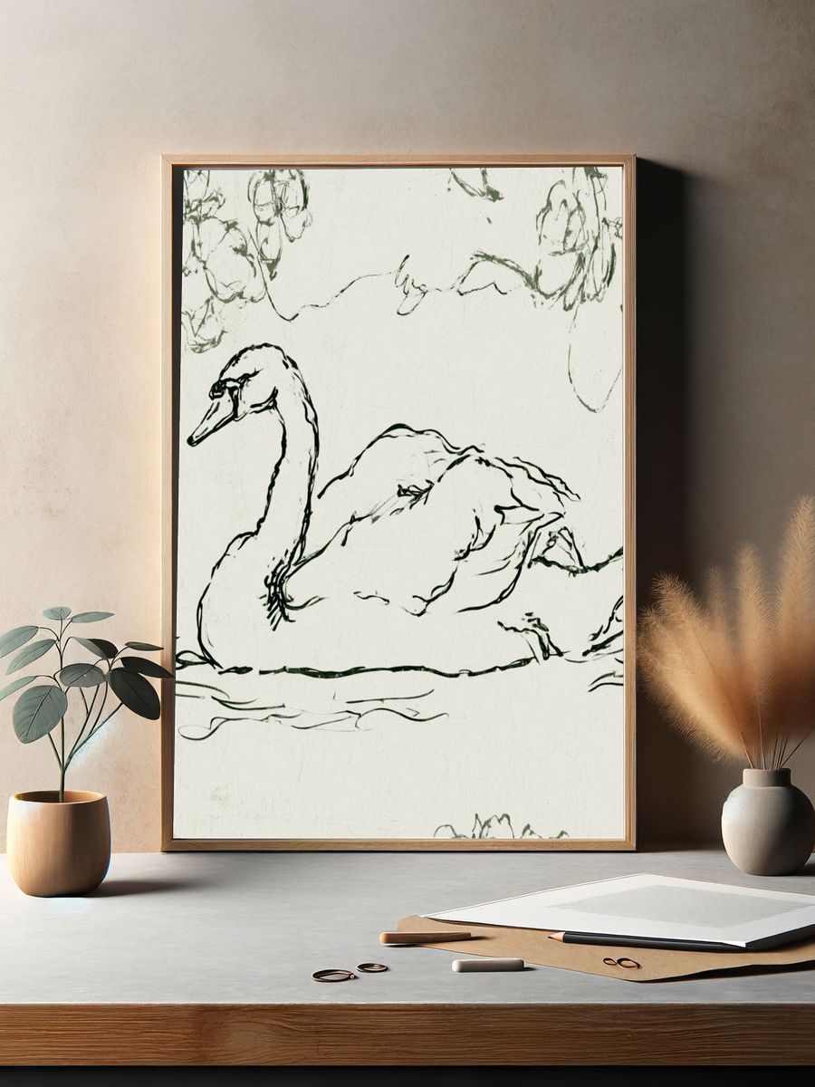 Swan Line Art Poster. — room view 2