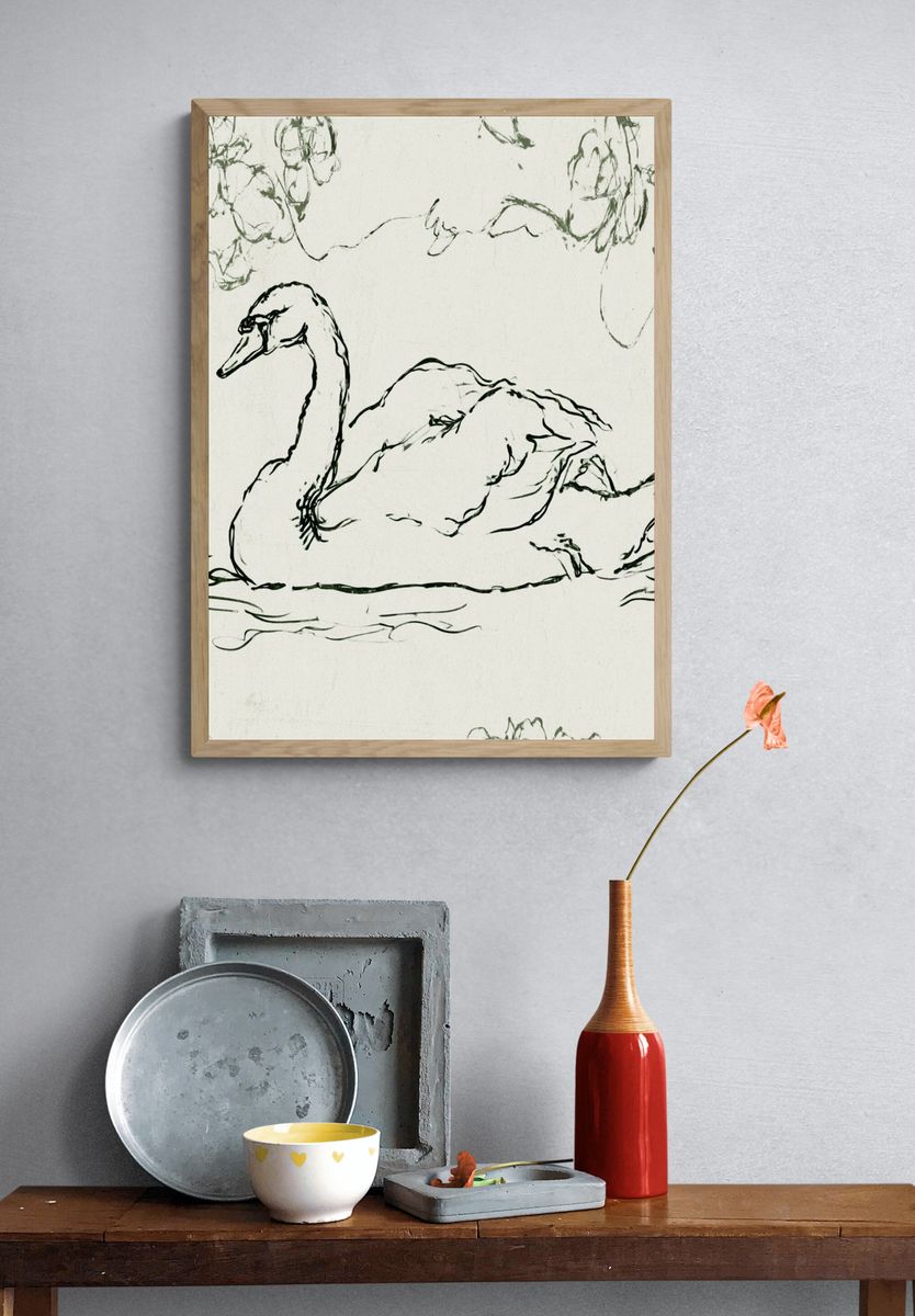Swan Line Art Poster. — room view 3