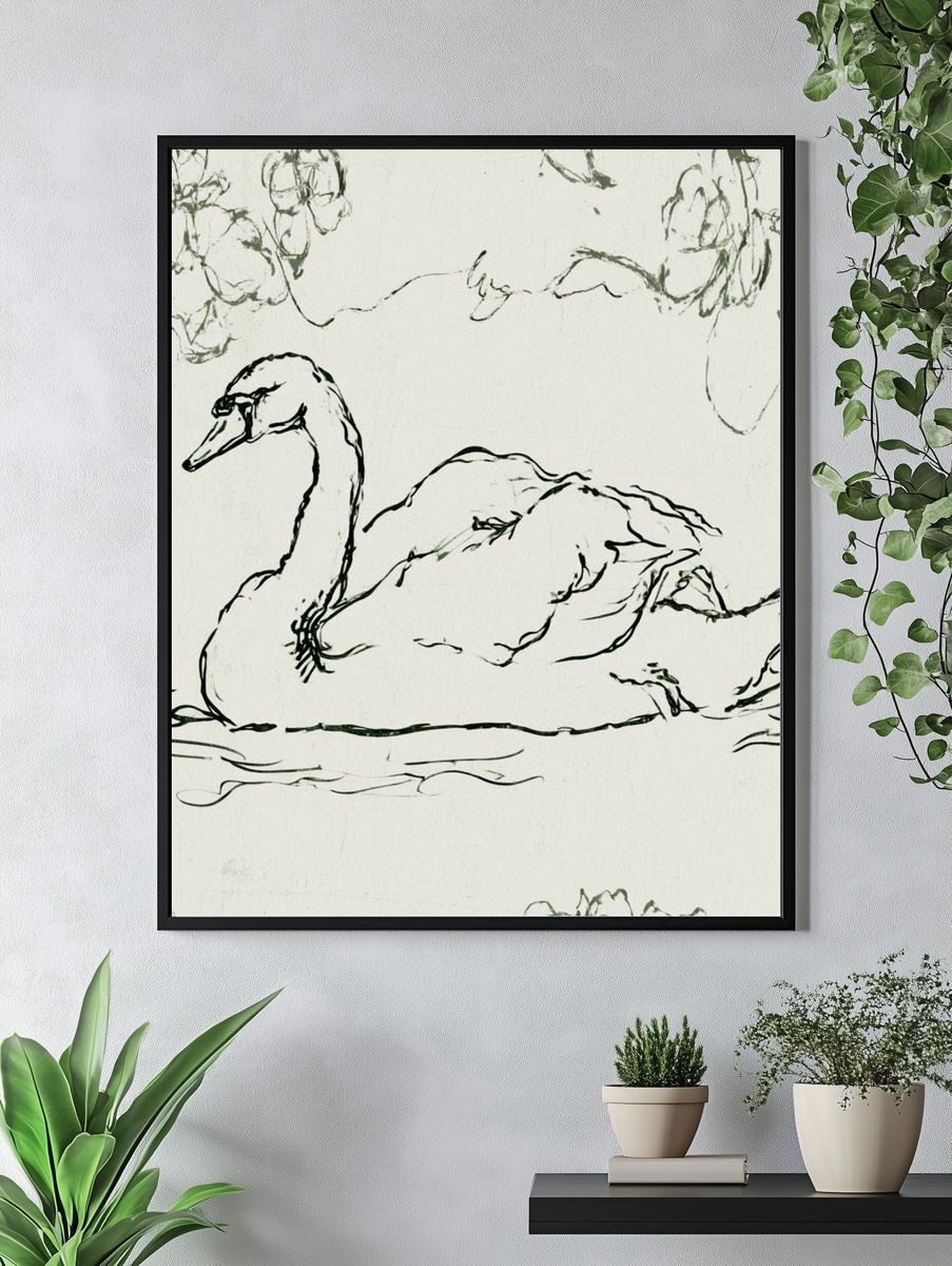 Swan Line Art Poster. — room view 4