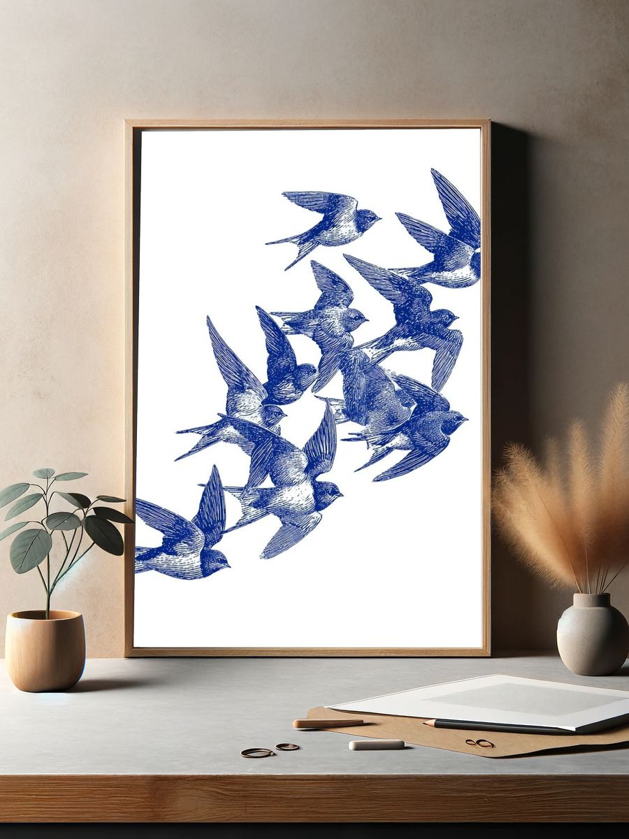 Swallow Flock Ink Poster. — room view 2